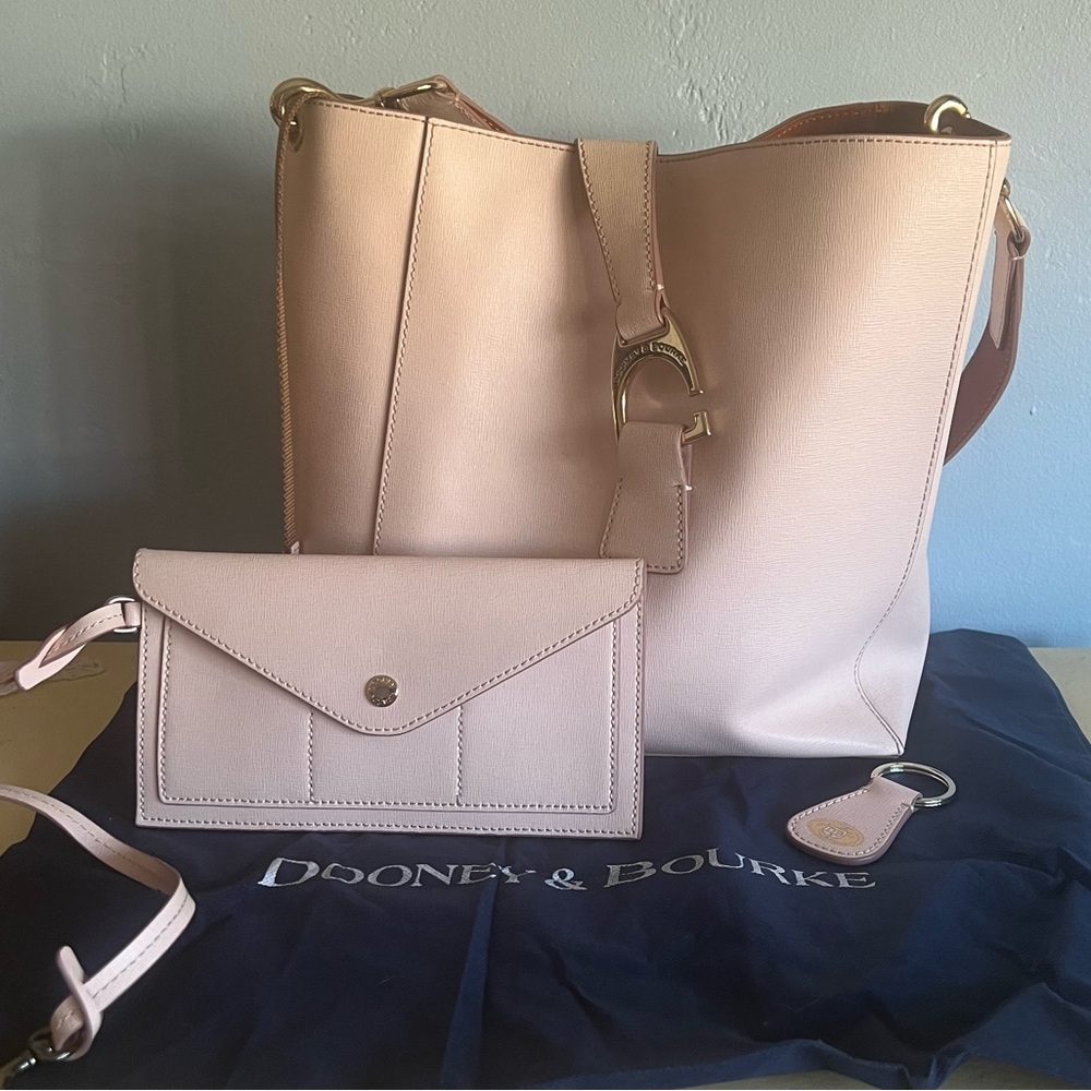 Dooney & Bourke Saffino Leather Bucket Bag with purse-let and key chain